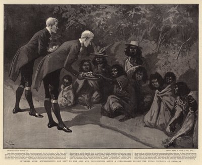 Extreme treffen sich, Erfrischungen werden nach einem Corrobboree vor den königlichen Touristen in Brisbane an die Gins und Piccaninnies geschickt von Gordon Frederick Browne